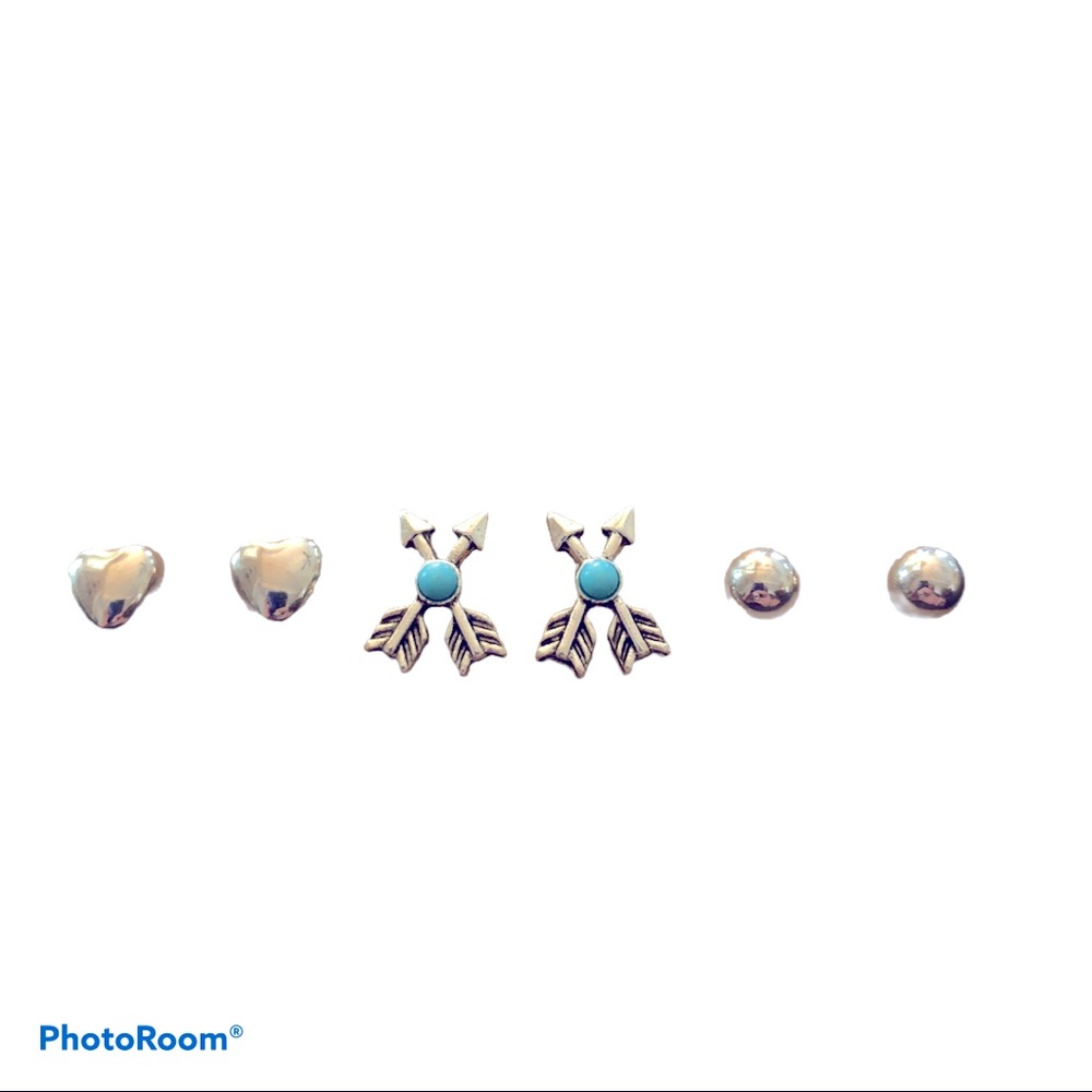 New! Bundle‎ 3 Boho Western Studs Ball Heart Arrows